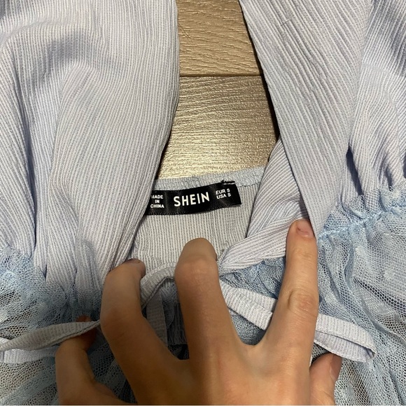 Shein Baby Blue Halter Crop Top with Mesh Bottom - Picture 5 of 7